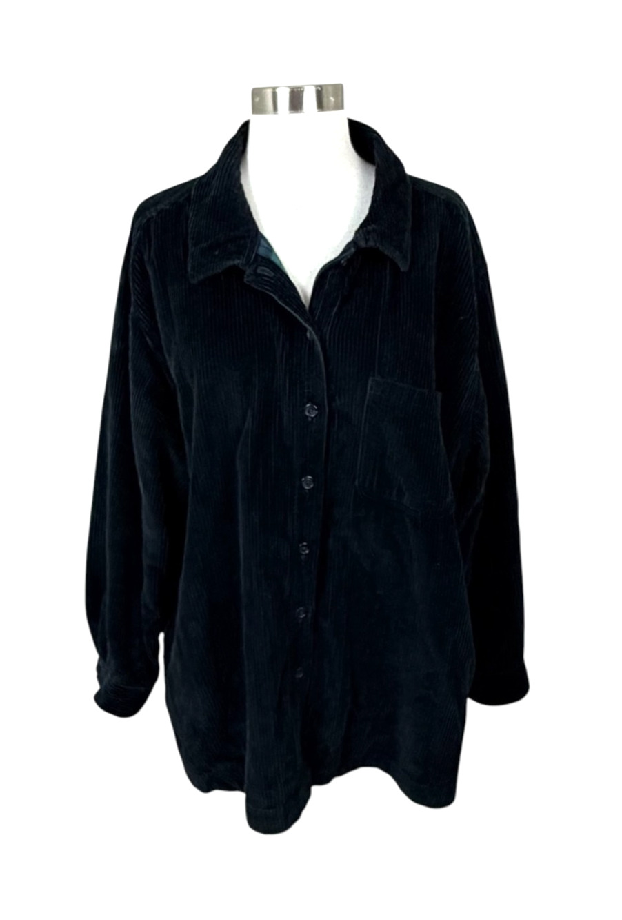 LL Bean Shirt 2X Black Flannel Lined Comfort Corduroy Relaxed Shirt Outdoors